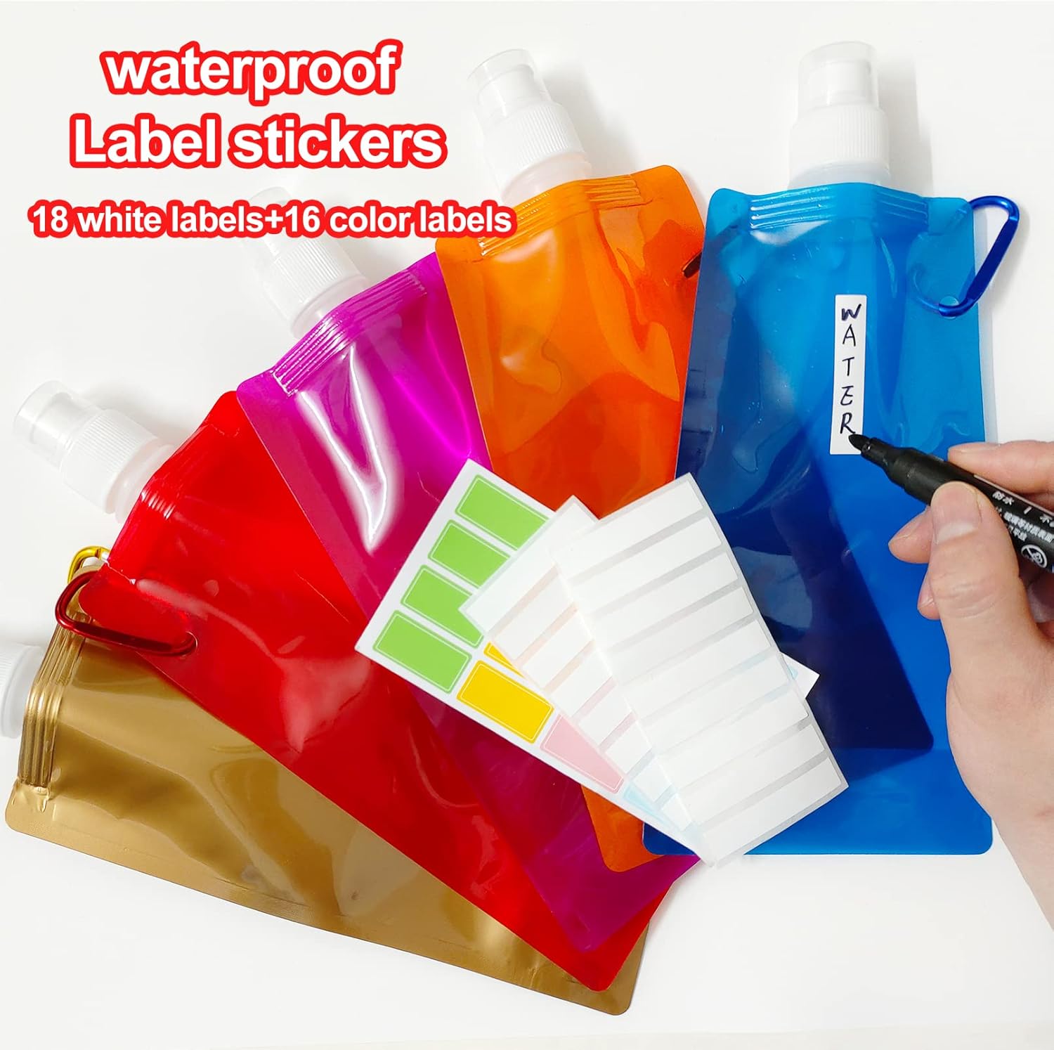 10 Pack Collapsible Water Bottles,Reusable Drinking Water Bags with Carabiner Clip,480ml Travel Water Bottle,Leak Proof Water Bottles for Camping,Hiking Travel,Gym,Sports,Biking,BPA Free