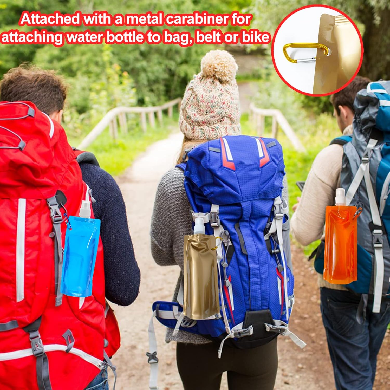 10 Pack Collapsible Water Bottles,Reusable Drinking Water Bags with Carabiner Clip,480ml Travel Water Bottle,Leak Proof Water Bottles for Camping,Hiking Travel,Gym,Sports,Biking,BPA Free