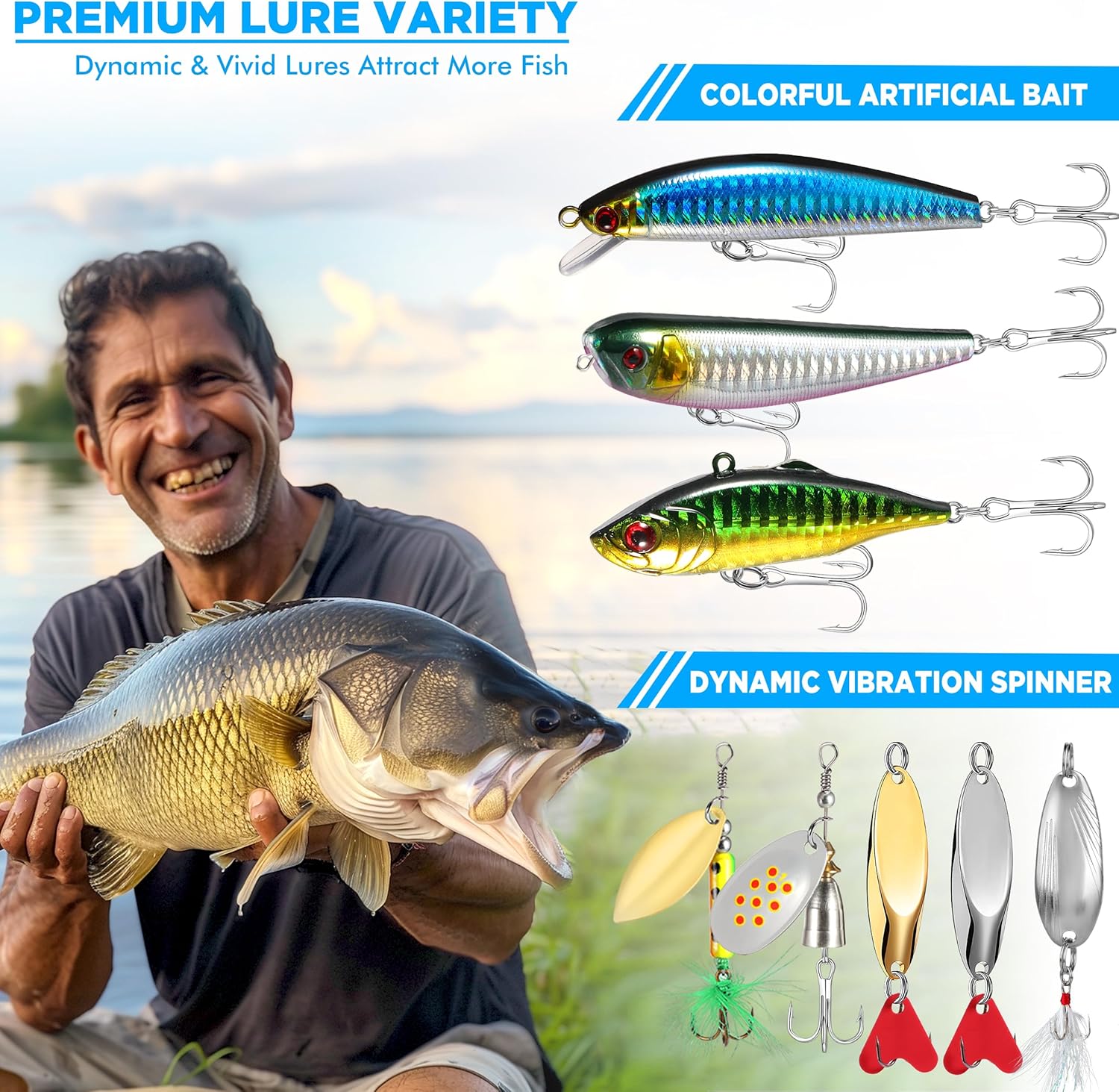 PLUSINNO Fishing Lures, 137Pcs Tackle Box with Tackle Included, Crankbaits, Spoon, Hooks, Weights & Other Accessories, Fishing Bait Lure Gear Kit Gift for Men Bass Freshwater
