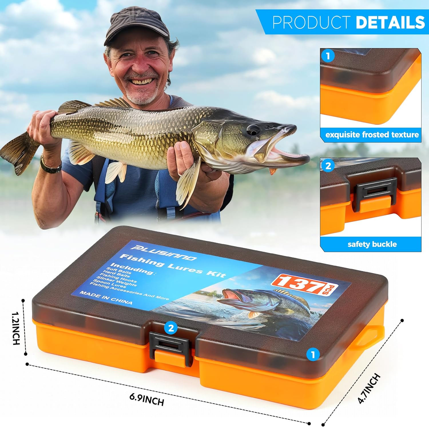 PLUSINNO Fishing Lures, 137Pcs Tackle Box with Tackle Included, Crankbaits, Spoon, Hooks, Weights & Other Accessories, Fishing Bait Lure Gear Kit Gift for Men Bass Freshwater