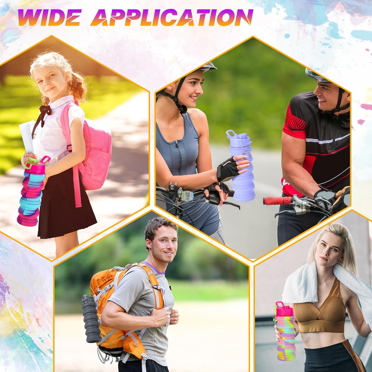 Sunnyray 20 Pack Collapsible Water Bottles Bulk Foldable Water Bottles 17oz Silicone Portable Leak Proof Reusable Sports with Clip for Travel Hiking Camping Outdoor(Camouflage)